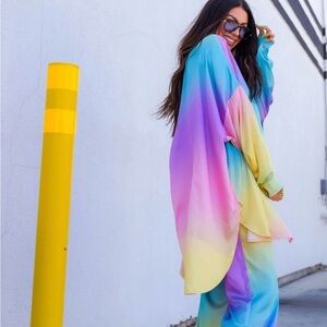 Lala Satin Playsuit in Rainbow Daydream